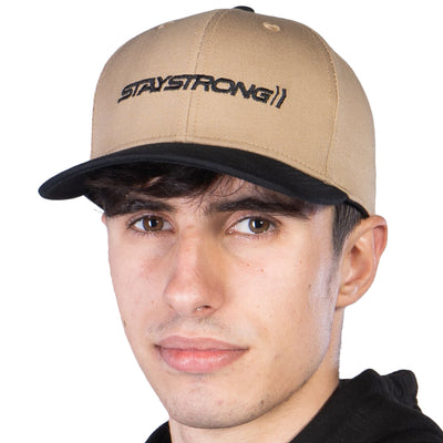 Stay Strong Staple Snapback Hat-Black/Tan