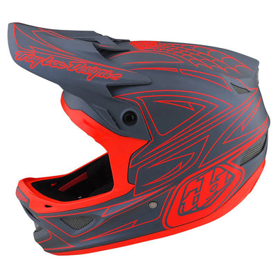 Troy Lee Designs D3 Fiberlite Spiderstripe BMX Race Helmet-Gray/Red