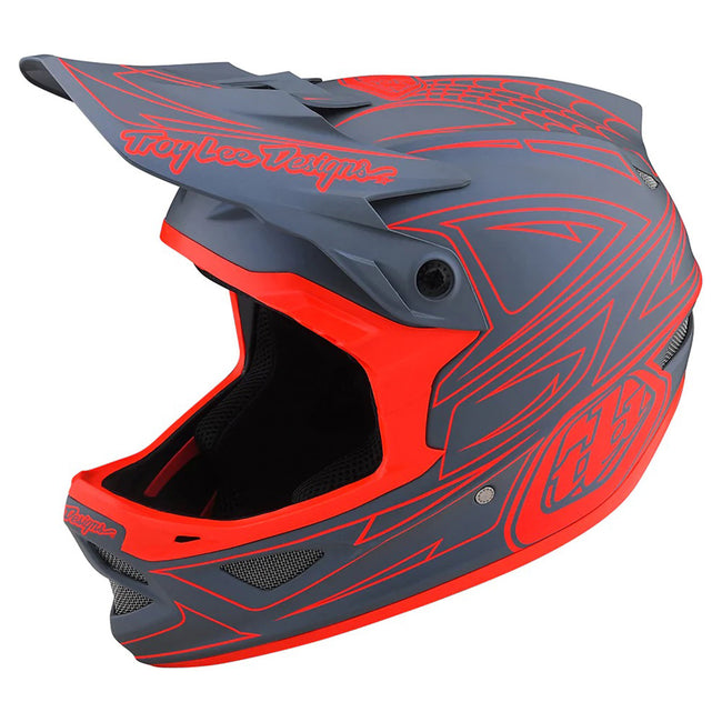 Troy Lee Designs D3 Fiberlite Spiderstripe BMX Race Helmet-Gray/Red - 7