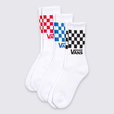Vans Kid's Checkered Crew Socks-3 Pack-Black/Blue/Red Checker