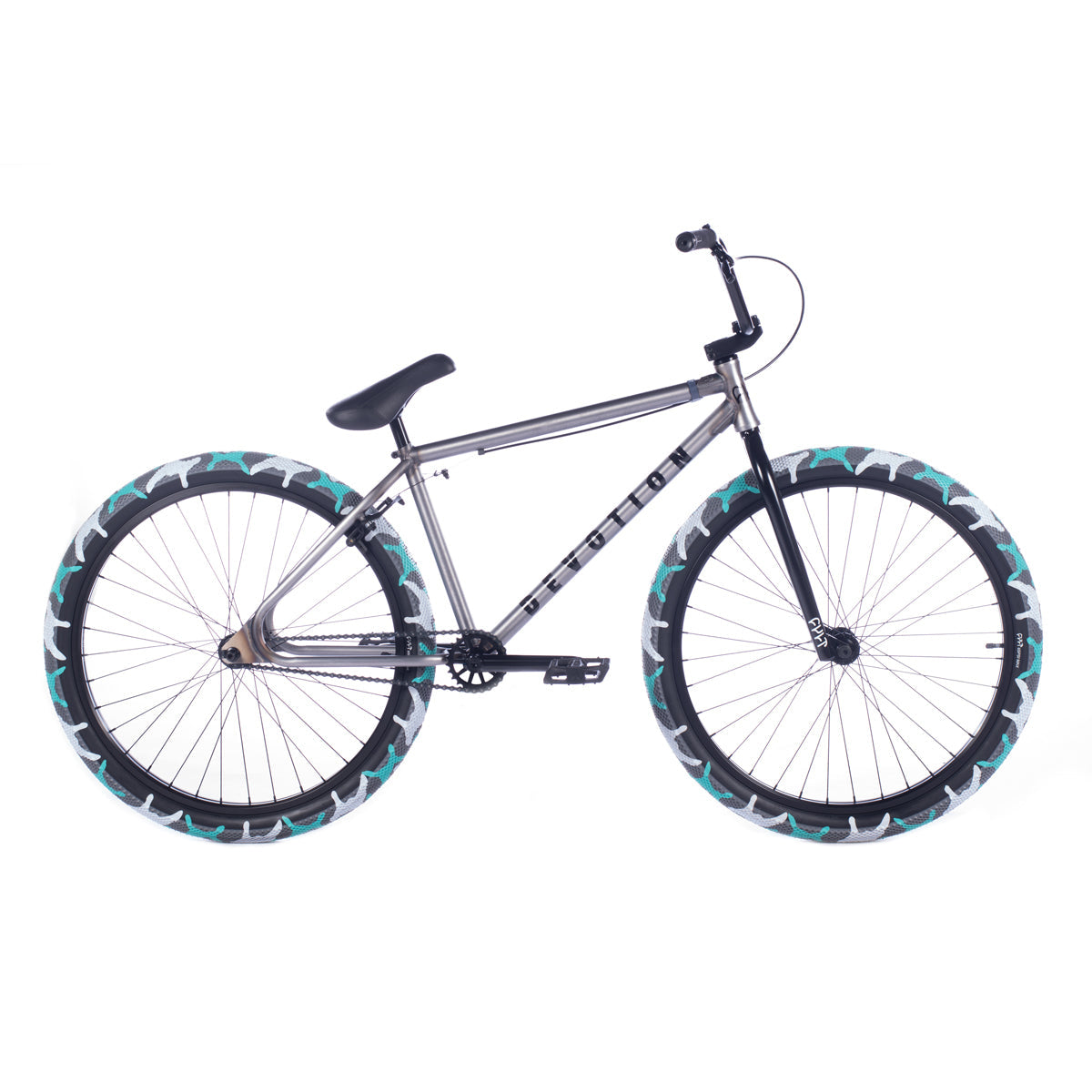 Cult 2022 Devotion 26-inch BMX Freestyle Bike-Raw/Teal Camo Tires