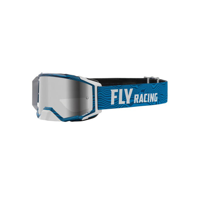 Fly Racing 2022 Zone Pro Goggles-Blue/White W/Silver Mirror/Smoke Lens - 1