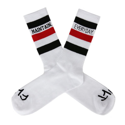Cult Maintain Everyday Socks-White w/Black/Red Stripes