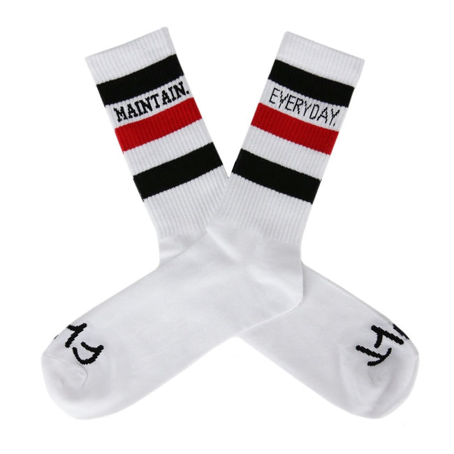 Cult Maintain Everyday Socks-White w/Black/Red Stripes - 1