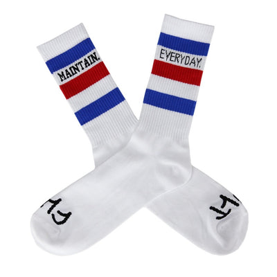 Cult Maintain Everyday Socks-White w/Blue/Red Stripes