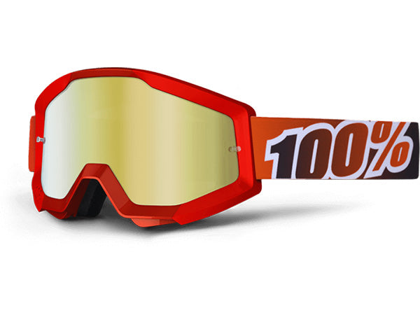 100% Strata Moto Goggles-Fire Red-With Mirrored Red Lens - 1